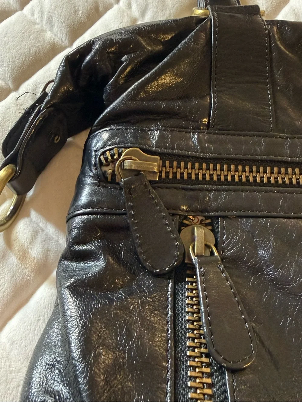 Latico Leathers Black Full Grain Leather East West Hobo Shoulder Bag Vintage